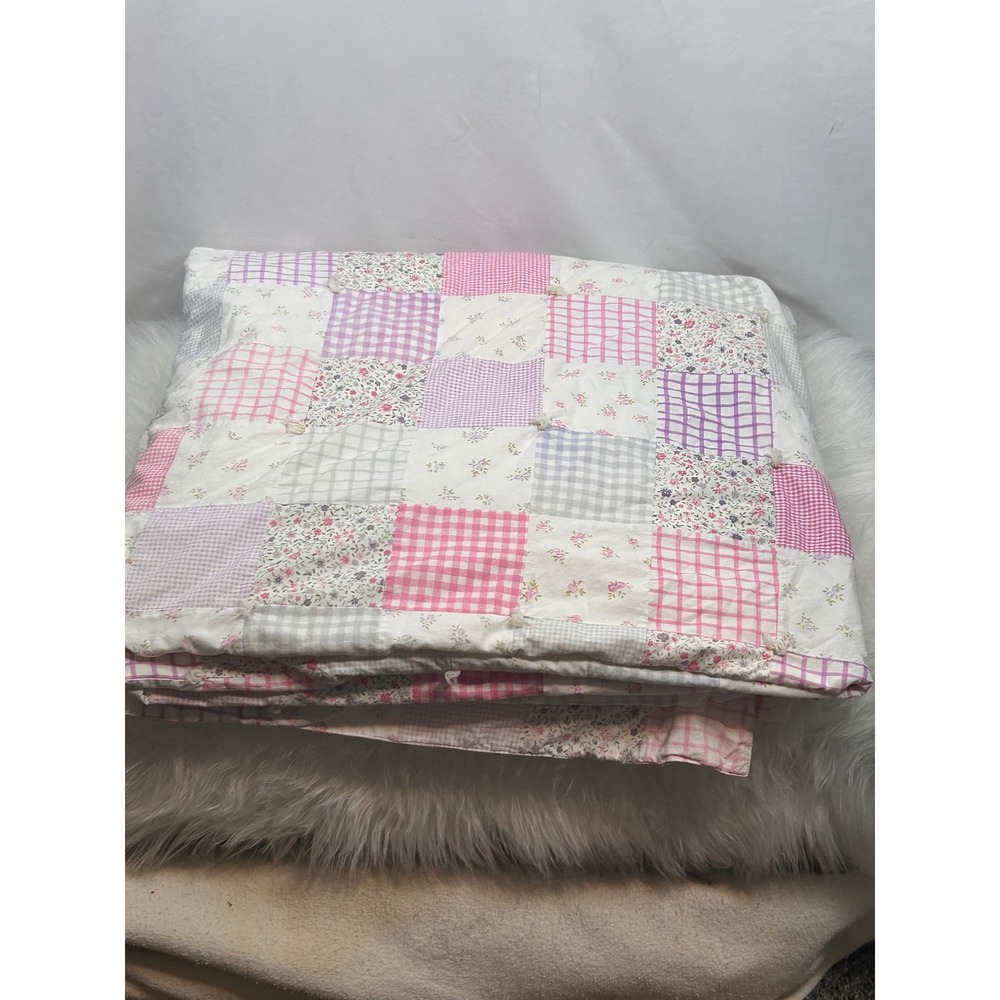 Tommy Hilfiger Quilt Full Pink Patchwork Floral Gingham Cotton Bedding Vintage